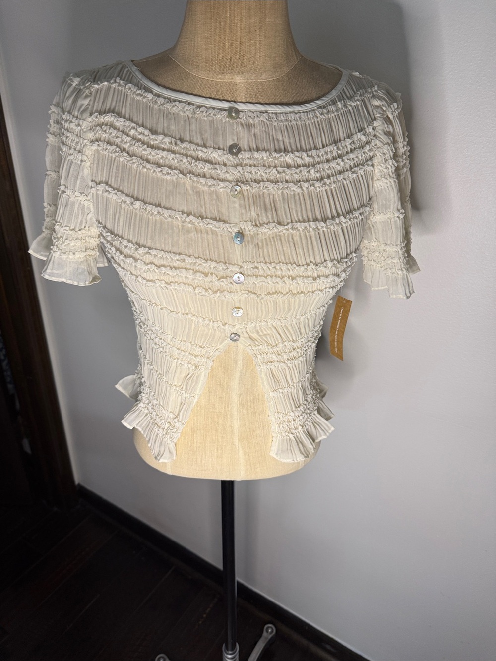 Pleated Ivory Women's Button-Front Top